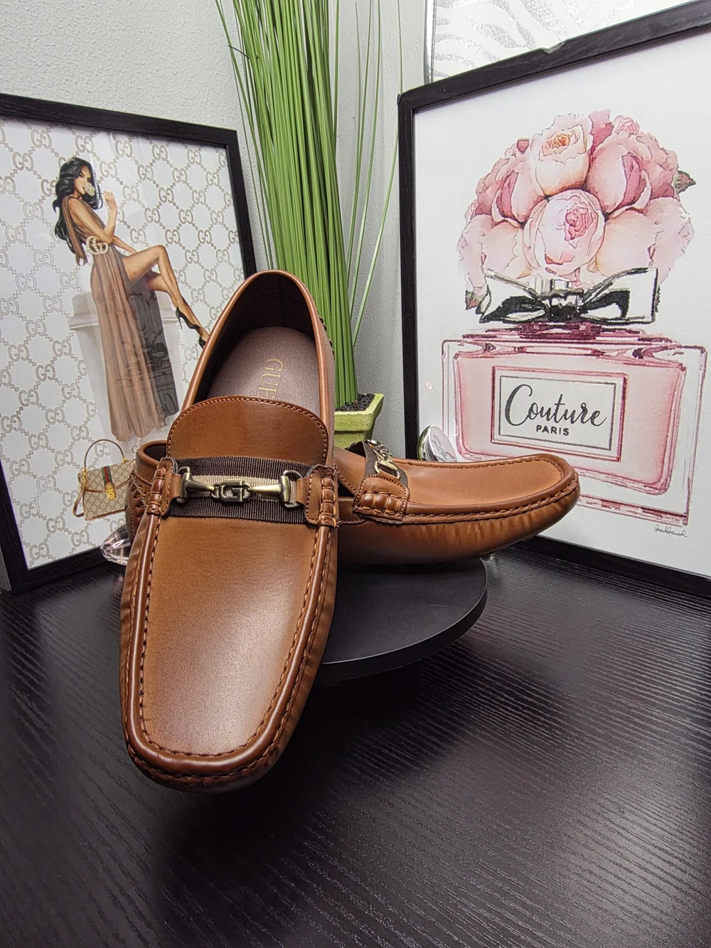 Guess Men's Brown Leather Bit Driving Loafers